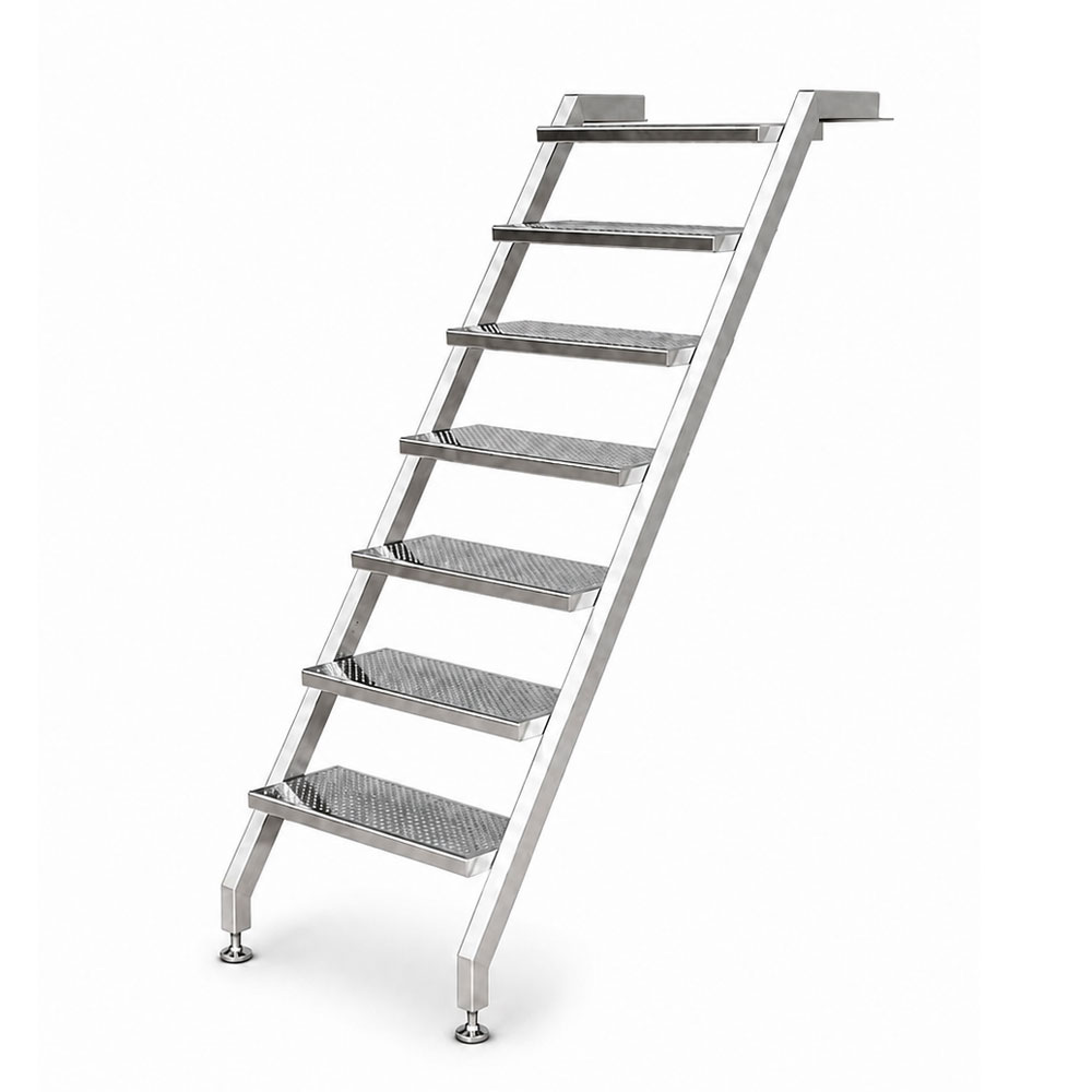 Pooltreppe Pooltreppe aus Edelstahl V4A mit 7 Stufen ohne Handlauf, für Schwimmbecken