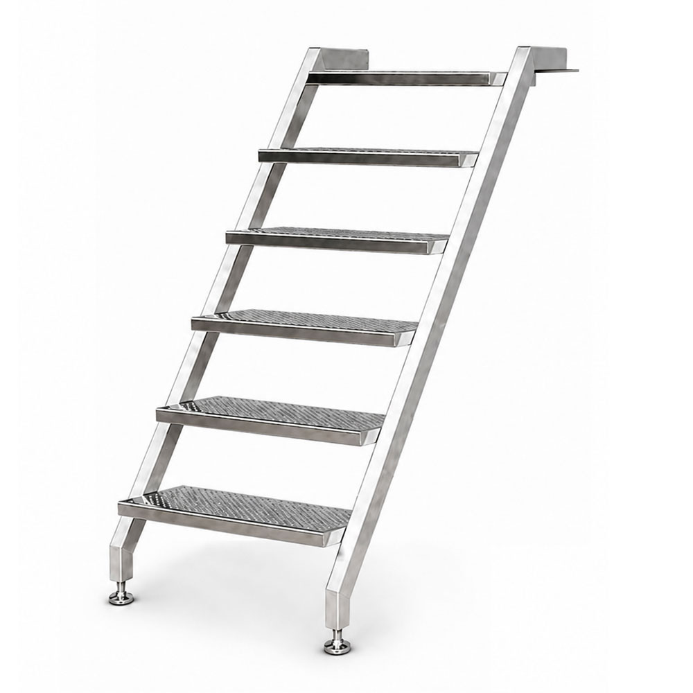 Pooltreppe Pooltreppe aus Edelstahl V4A mit 6 Stufen ohne Handlauf, für Schwimmbecken