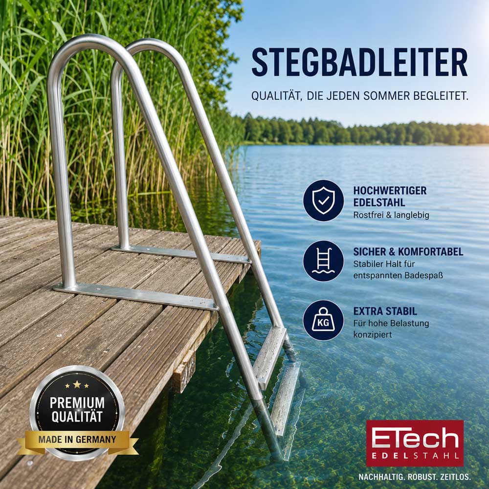 Badeleiter für Stege Stegbadeleiter-auf-einem-Steg-montiert