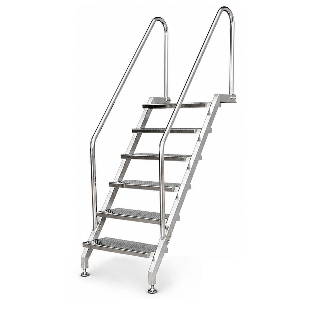 Pooltreppe aus Edelstahl V4A mit 6 Stufen, beidseitigem Handlauf, für Schwimmbecken