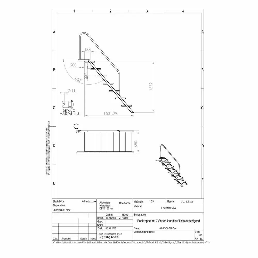 Pooltreppe-technische Daten