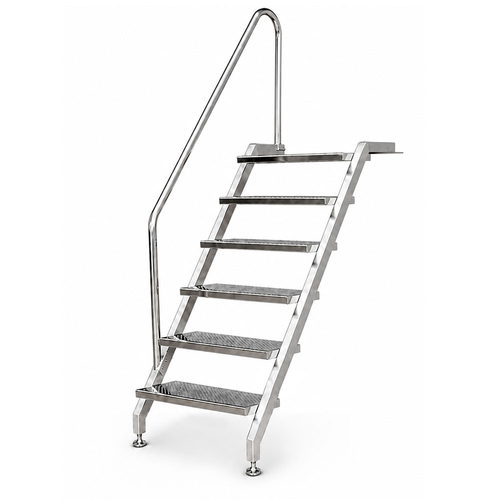Pooltreppe Pooltreppe aus Edelstahl V4A mit 6 Stufen, linksseitigem Handlauf, für Schwimmbecken