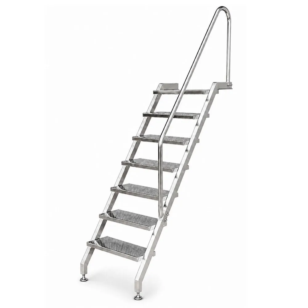 Pooltreppe aus Edelstahl V4A mit 7 Stufen, rechtsseitigem Handlauf, für Schwimmbecken