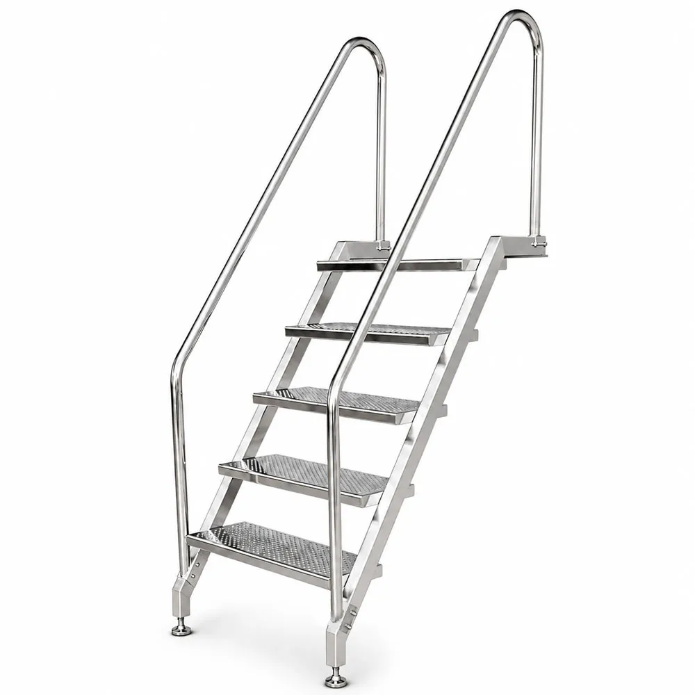 Pooltreppe aus Edelstahl V4A mit 5 Stufen, beidseitigem Handlauf, für Schwimmbecken