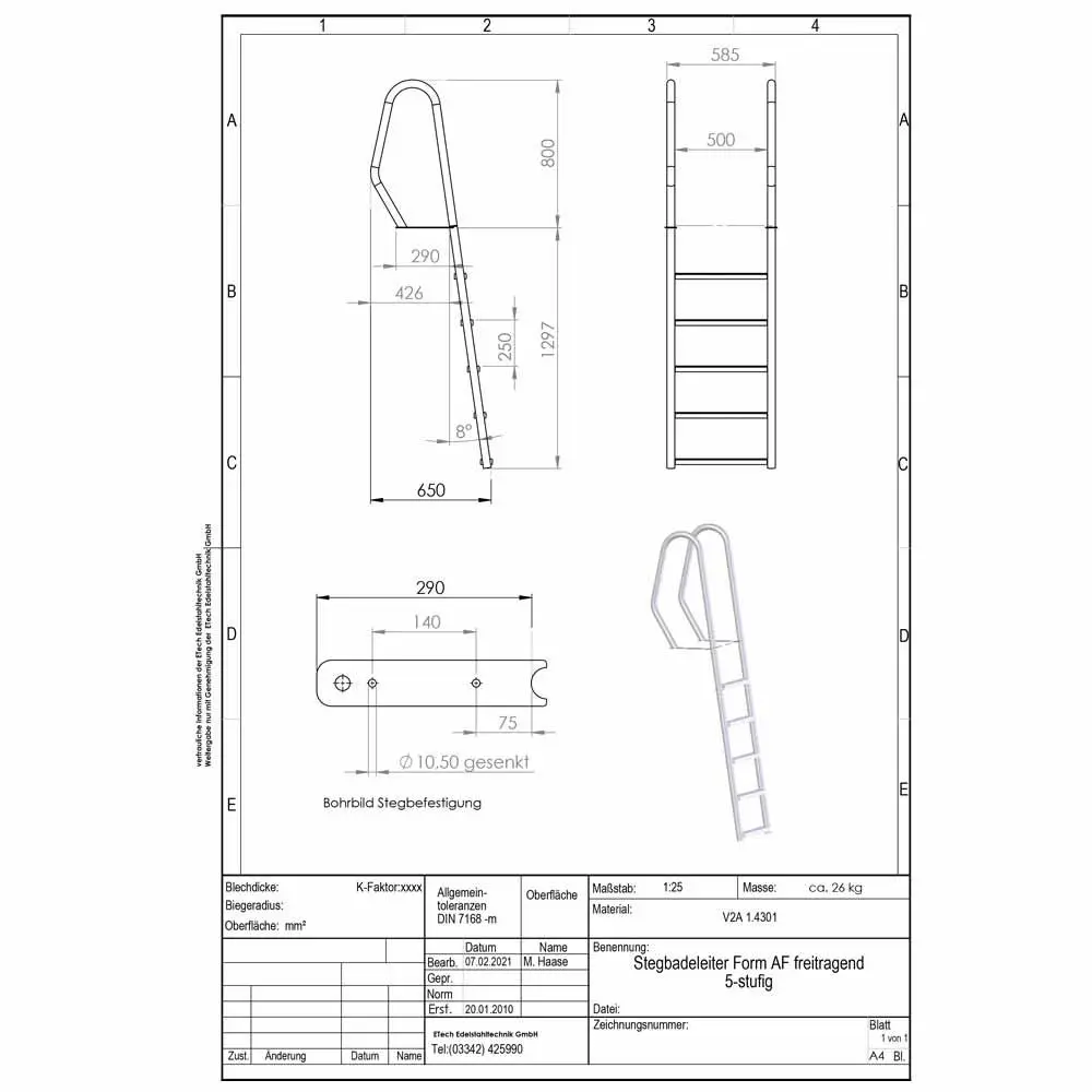 Datenblatt-Stegleiter Form A, 5-stufig, freitragend