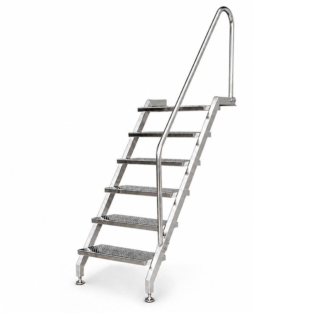 Pooltreppe Pooltreppe aus Edelstahl V4A mit 6 Stufen, rechtsseitigem Handlauf, für Schwimmbecken
